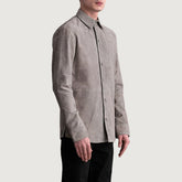 Zetean Grey Leather Shirt Jacket